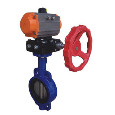  Pneumatic with manual wafer type center line butterfly valve 